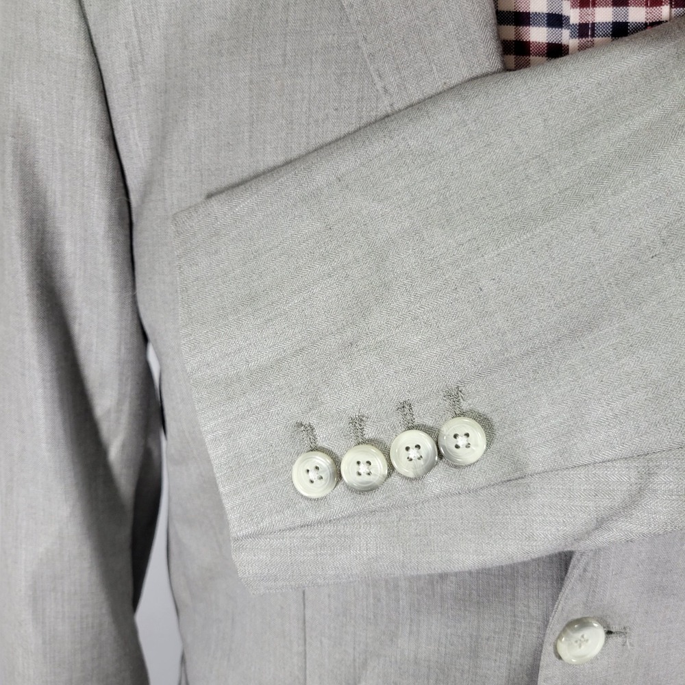 Perry Ellis Men's Sport Coat Blazer Two Button Gray Herringbone Poly Blend 44R - Picture 11 of 15